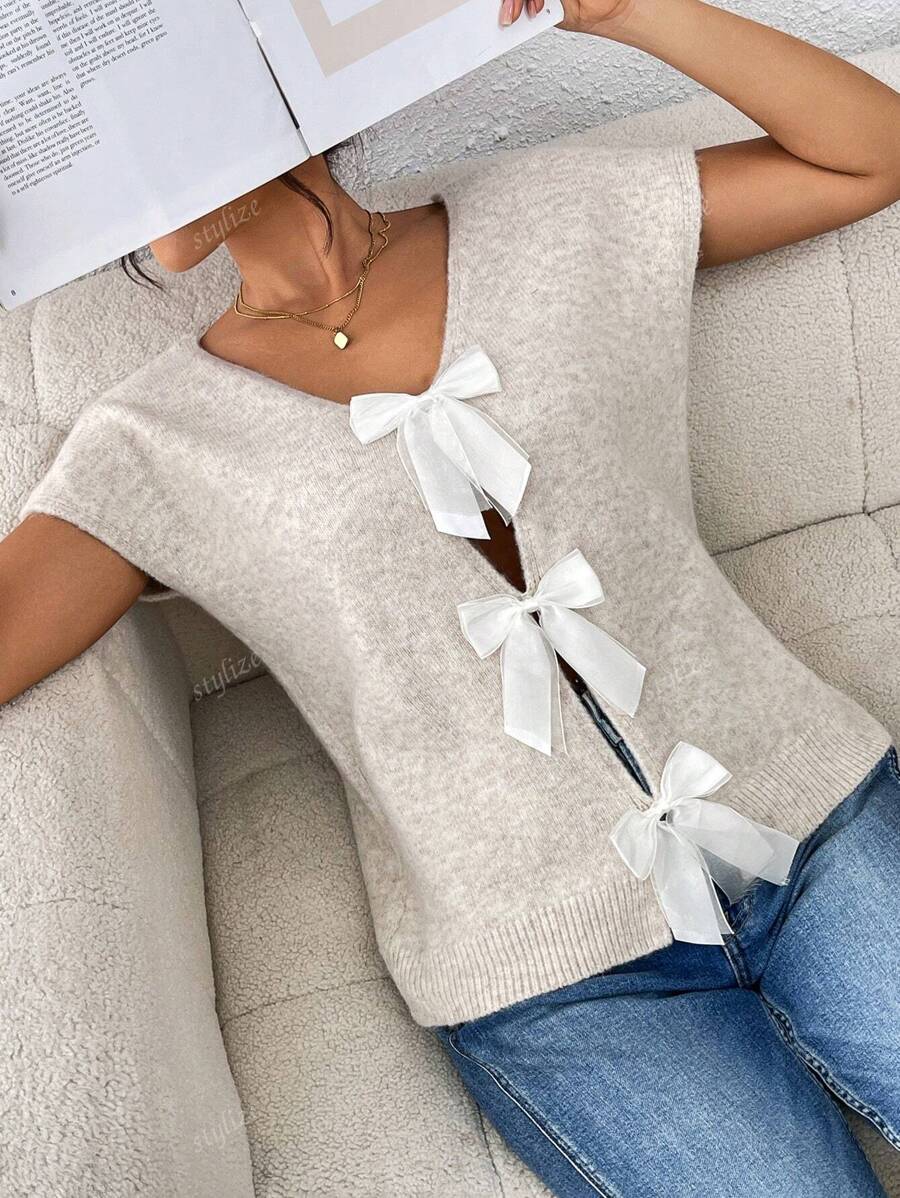 1 Peça Top de Halter Moda com Laço na Frente e Atrás, Estilo Folgado e Suave, Cor Sólida, Tricotado, Colete