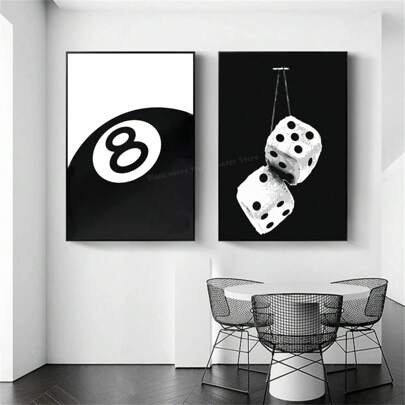 1pc Black And White No Ball Art Poster Billiards Club Theme Wall Art Canvas Painting Prints For Living Room Corridor Home Decor Optional Frame