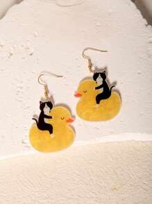 Funny Cute Statement Dancing Cat Drop Dangle Earrings For Women, Girls, Summer, Winter, Vacation, Holiday, Beach Party, Gift For Her, Couple Gift