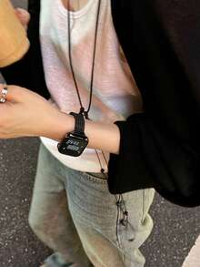 1 chiếc tương thích với dây đeo đồng hồ dành cho nữ 14mm Dây đeo kim loại hẹp từ tính màu đen tương thích với kích thước đồng hồ Apple 46/45/41/40/42/38/49/44mm, phù hợp với SE/S10/9/8/7SE4/5/6/3/2/1 Ultra 3/2/1, thiết kế họa tiết dệt, dây đeo đồng hồ thông minh kim loại mỏng thời trang thu đông. Phụ kiện đồng hồ, đồng hồ nữ, đồng hồ thông minh - màu đen - Xem 6