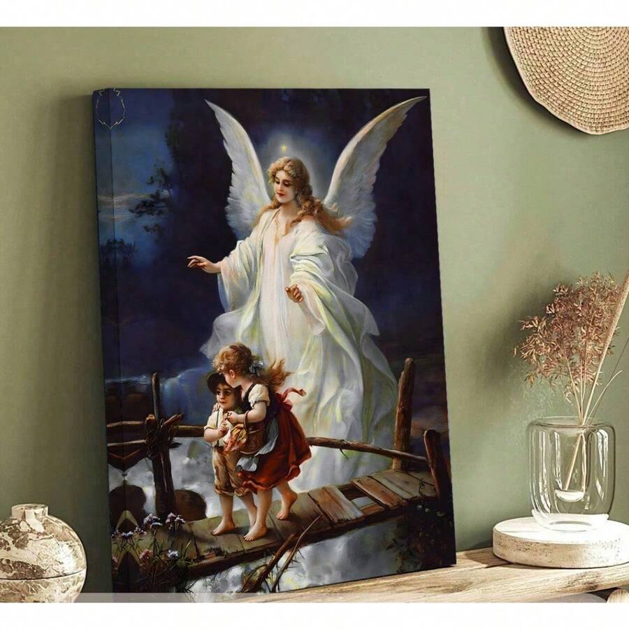 1pc Guardian Angel Painting On Canvas Painting Wall Arts House Room Decor Optional Frame