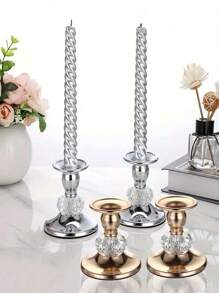 1pc Metal & Crystal Candlestick Holder, Suitable For Candle Light Dinner, Birthday Party, Friends Gathering, Home Decor, Tabletop Decoration,Christmas Decorations,Christmas Decor,Christmas Gifts,Room Decor