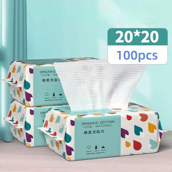 100 قطعة مناديل تنظيف الوجه قابلة لإعادة الاستخدام سميكة ناعمة ومبللة لإزالة المكياج