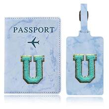 Passport Case And Baggage Tag Travel Accessories Personalised Initial With Name Monogram Luggage Portable Tag PU Leather For Suitcase Baggage Handbag Tags Travel Bag Label Tag Best Gift Passport Holder For Travel For Flight Passport Cover - Blue - View 23