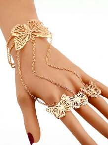 1pc Hollow Butterfly Decor Finger Bracelet, Fashionable European Style Suitable For Holidays, Parties And Casual Wear