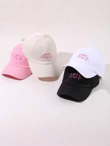 1顶心跳刺绣可调节棒球帽，户外防晒休闲帽，适合春季、秋季、旅行、海滩，Y2K风格青年帽，透气可调节遮阳帽，女士款 - 彩色 - 查看 4