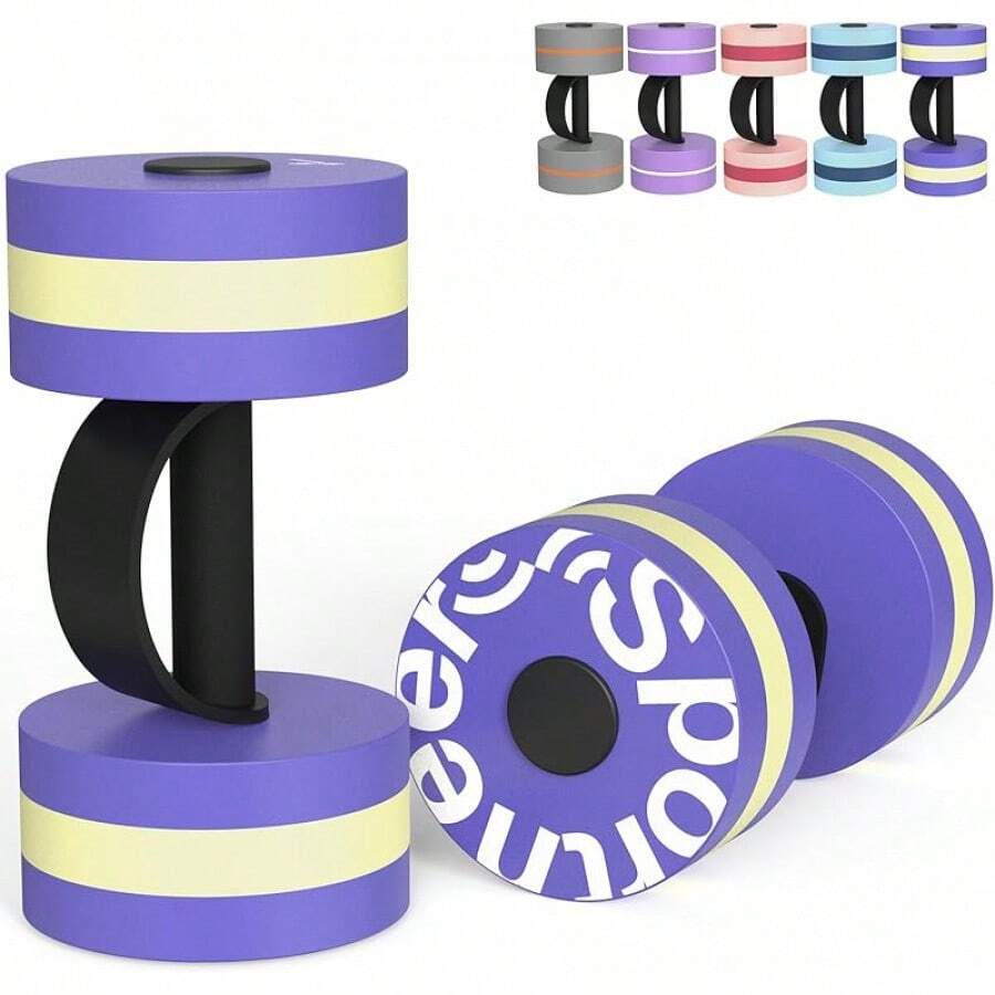 Water Weights Aquatic Exercise Dumbbells Water Dumbbell Aerobics Workouts Set Of 2 EVA Foam Pool Weights Dumbbells Set Aqua Fitness Barbells Equipment For Water Aerobics Weight Loss - 條紋紫 - 查看 1