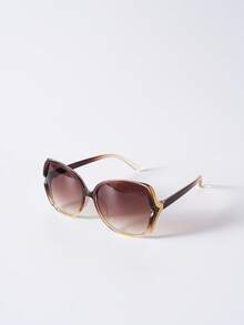 1 pieza Gafas de sol decorativas con marco de plástico degradado y hueco, de gran tamaño para la playa, fiestas y viajes, regalo de Navidad - Degradado - Ver 1