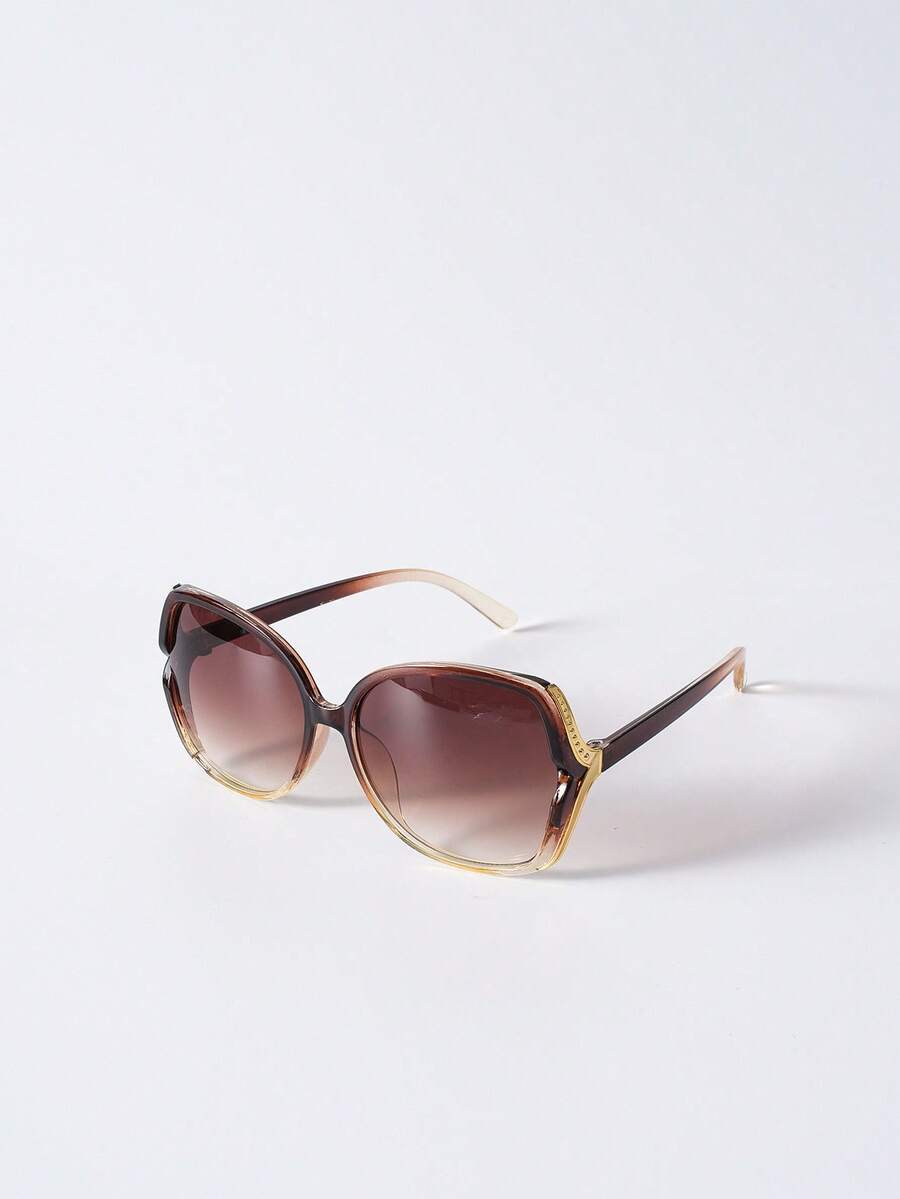 1 pieza Gafas de sol decorativas con marco de plástico degradado y hueco, de gran tamaño para la playa, fiestas y viajes, regalo de Navidad - Degradado - Ver 1