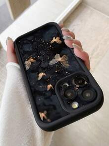 1pc Star Spotted Butterfly Design Shockproof Thickened Black Phone Case With Camera Protection, Compatible With IPhone 11 Pro Max/12 Pro Max/13 Pro Max/14 Pro Max/15 Pro Max/16 Plus/16 Pro Max,16E, Galaxy A55/A15/S24 Ultra/S25 Ultra, Redmi, OPPO/Realme, VIVO, Infinix, Honor, MOTO, OnePlus Waterproof Anti-Fall Scratch Resistant - Black - View 2