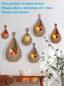 XS-2XL 手工编织壁挂水果蔬菜篮泪珠植物篮厨房餐桌壁挂收纳篮容器，家居装饰，房间装饰，墙壁装饰礼物生日毕业厨房装饰