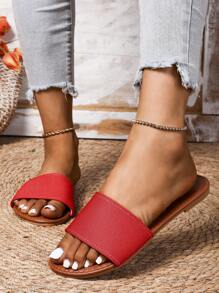 Women's Round Toe Casual Flat Slip-On Slippers, Summer Outdoor Peep Toe Sandals