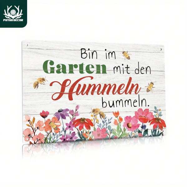 Putuo Decor Garden Metal Sign - Bee And Flower Vintage Wall Art, Universal Seasonal Decor, No Feather, Non-Electric - Outdoor Porch & Yard Decorative Plaque, 20.07cm X 29.97cm - 1pc