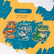 Brinquedo Bebê Conjunto 3 Quebra-Cabeças Animais Didático Jogo Infantil em Mdf 15mm