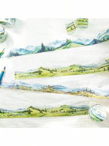 MOCARD 2M 复古风景和纸胶带，复古创意美学贴纸，DIY 装饰拼贴工艺用品，节日礼物，个性化剪贴簿学校文具，学校用品，返校 - 藍白色 - 查看 4