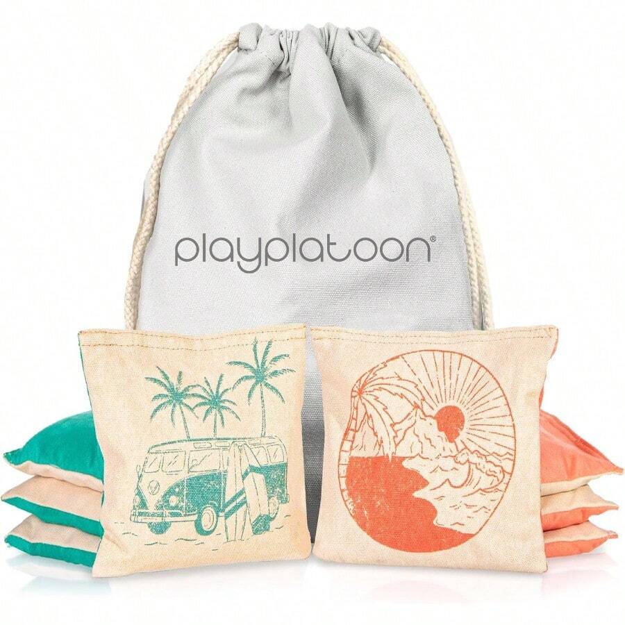 Profional Cornhole Bags Set Of 8 Regulation All Weather Double Sided Sticky Side Slick Side Bean Bags For Pro Corn Hole Game - Seafoam/OrangeSurf&Ride - View 1