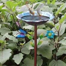 1pc Iron Butterfly Flower & Leaf Design Bird Feeder, For Outdoor Use With Stake, Simple Installation