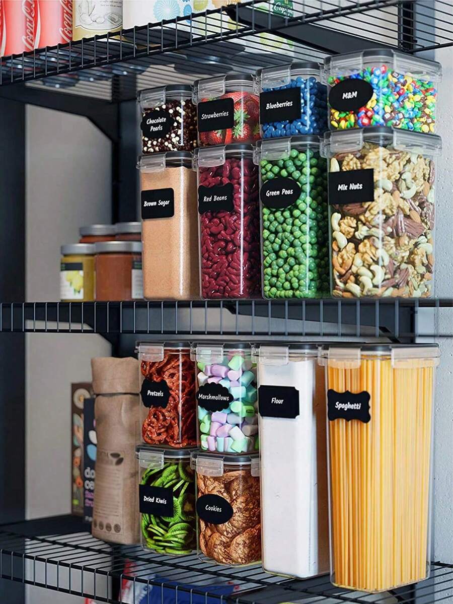 9pcs Storage Containers,Complete Food Storage Containers With LIDS, Clear Food Jars, Moisture-Proof Sealed Crisper For Cereals, Rice, Pasta, Tea, Nuts And Coffee Beans, Plastic Food Storage Jars, Home Kitchen Serving Items - Black and White - View 1