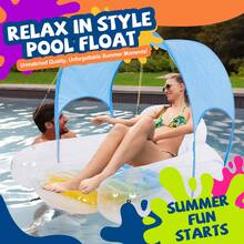 Pool Lounger Float Inflatable Pool Raft Floaties - White/Blue - View 5