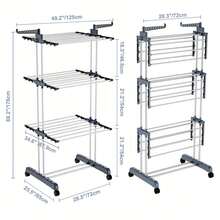 4-Tier Adjustable Rolling Clothes Drying Rack - Foldable Stainless Steel Laundry Hanger with Casters for Indoor & Outdoor Use, Large Capacity Garment Dryer, Drying Racks - Gris - Ver 6