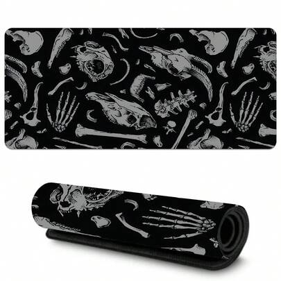 1pc Cool Skeleton Pattern Mouse Pad Abstract Art Desian Black Desk Mat Office Desk Large Gaming Mouse Pad - Extended, Thick, Non-Slip Rubber Desk Mat With Precision Stitched Edges - Washable & Durable
