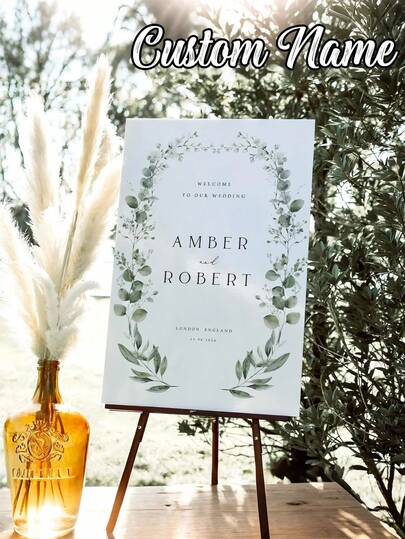 1 pieza - Cartel de bienvenida personalizado para boda verde, cartel de bienvenida a la boda con flores blancas y verdes, plantilla de bienvenida verde, póster de lienzo sin marco personalizado - Arte de pared personalizado - Póster retro personalizado - Póster de boda, cartel de celebración de boda, cualquier edad, impresión de póster moderno, decoración de póster exterior de moda, decoración del hogar de moda, regálale un regalo único, impresión gráfica