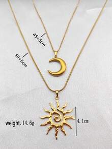 Dây chuyền thiết kế xương rắn mặt trăng mặt trời bằng vàng 14K 2 chiếc, trang sức chuỗi xương đòn tối giản - Vàng - Xem 5