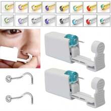 1 pezzo kit monouso per piercing al naso con elemento per piercing incorporato e 1 pezzo di anello per il naso - Pistola per piercing al naso sicura per uso domestico