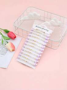 12 pièces/set Bracelet élastique en argile souple avec décoration multicouche de lettres et de cœurs, convient comme parure pour demoiselles d'honneur. Adapté pour les mariages, les fiançailles, les fêtes, les galas - plusieurs sets à porter
