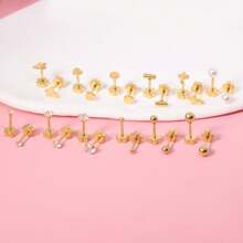 Flower Flat Back Earrings For Women, 14K Gold Cartilage Earring Tragus Helix Small Hypoallergenic Titanium Steel Screw Back Earrings CZ/Ball/Pearl/Dot/Heart/Cross/Butterfly Stud Earrings Jewelry Gift For Her