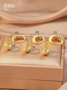 Hihho 6pcs Simple Sparkling Zirconia Embedded Copper Hoop Earrings Set, Fashionable Small, Medium, Large And Rugged Jewelry For Women, Suitable For Birthday, Vacation, Party, Holiday, Date Gift, Pairs With Daily Outfits