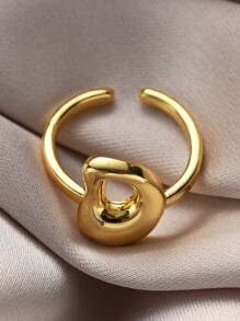 1pc Fashionable Gold 26 Letter A-Z Copper Gold Plated Retro Coin Style Adjustable Ring, Suitable For Women Daily, Beach, Party, Holiday Wear, Gift For Couple And Friends