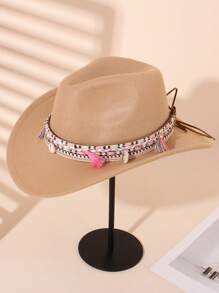 1pc Kids Western Cowboy Hat, Girls Solid Color Trilby Hat, Suitable For Holiday Parties, Gatherings, Outings, Etc.