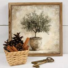 1 Piece, Retro Olive Tree Framed Mural, 8x8 Inch Motivational Slogan, With A Rustic Style, Very Suitable For Home Or Office Decoration, Perfect As A Gift For Family And Friends, Mural Decoration