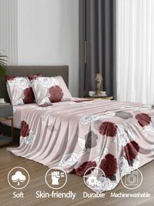 Juego de sábanas de 4 piezas con estampado de rosas rosadas y blancas, 1 sábana ajustable, 1 sábana plana, 2 fundas de almohada (sin incluir el relleno de la almohada). Juego de sábanas de lujo para cama king, queen, full y twin con bolsillo profundo de hasta 11.8 pulgadas. Suave, transpirable y libre de arrugas para un mejor sueño. Estilo de hotel de lujo, regalo para mamá, papá o amigo, juego de ropa de cama de estilo granja.