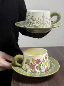 Set di tazze da caffè e piattini in ceramica con motivo floreale elegante, regalo unico per la fidanzata, regalo di coppia per San Valentino