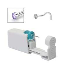 1 pezzo kit monouso per piercing al naso con elemento per piercing incorporato e 1 pezzo di anello per il naso - Pistola per piercing al naso sicura per uso domestico