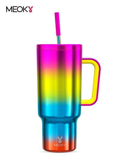 40oz /1.2L Tumbler With Handle, Insulated Cup, Vacuum Insulated Water Bottle, Leak-Proof Lid And Straw, Insulated Coffee Mug Stainless Steel Travel Mug, Keeps Cold For 34 Hours Or Hot For 10 Hours (Rainbow Color UV Plating)
