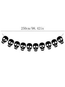 1 pieza Guirnalda decorativa de calavera negra de 98 pulgadas, adecuada para Halloween, boda gótica, cumpleaños, festival de Halloween, decoración de ambiente, fiesta temática, decoración de jardín al aire libre