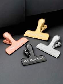 1pc Customized Name/Logo Food Bag Clips, Personalized Laser Engraved Stainless Steel Binder Clips, Perfect Gift For Mother's Day, Father's Day, Wedding, Party, Holiday, Graduation - Multicolor - View 2