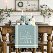 Listras laranja e brancas, caminho de mesa de abóbora com listras Hello Fall, decoração de mesa de jantar sazonal de outono para decoração de festas em casa - Multicolorido - Ver 4