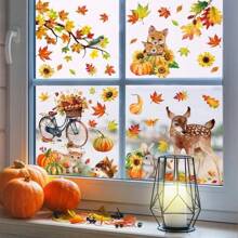 9 piezas Pegatinas de ventana de Acción de Gracias de otoño con hojas de arce, calabaza, erizo, ciervo, conejo, bicicleta, girasol - Pegatinas de refrigerador de decoración de doble cara para el hogar, la oficina, fiestas. Pegatinas de ventana navideñas con Papá Noel, renos, muñecos de nieve y copos de nieve - Decoraciones navideñas de plástico con estática, reutilizables y fáciles de aplicar