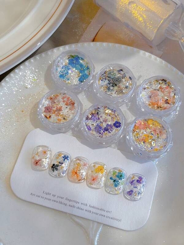 1 Box/1 Pack Beauty Secrets Opal Powder Fantasy 7-Color Fairy Cloud Brocade Nail Glitter Sequins Decor, Suitable For Nail Salons And Personal Use