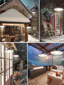 室内外太阳能灯，遥控太阳能单头双头吊灯，太阳能棚灯，室内外太阳能灯，3色温，防水，自动开/关太阳能吊灯，适用于庭院花园车库门谷仓储藏室 - 白光 - 查看 5