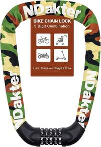 NDakter Bike Chain Lock, 5 Digit Combination Heavy Duty Anti Theft Bicycle Chain Lock,2.62/3.2/4.27/5/6Ft Long Security Resettable Bike Locks For Bike, Bicycle, Scooter, Door, Gate, Fence-4/6mm Thick - Camouflage - View 1