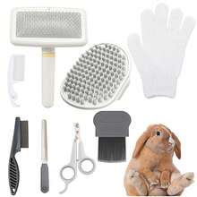 8pcs/Set Small Animal Grooming Kit/Rabbit Grooming Kit With Animal Nail Clipper, Nail File, Flea Comb, Pet Bath Brush, Deshedding Rake, Bathing Massage Glove And Cleaning Comb