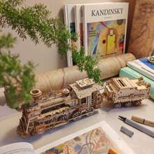 LKAPOPO 384pcs 3D Wooden Train Puzzle, DIY Handmade Assembling Model Toys, Gift