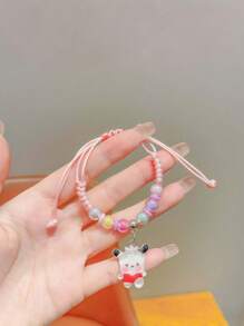 Sanrio Sanrio Hello Kitty Adjustable Woven Bracelet Handcrafted Cute Resin Pendant Jewelry, Suitable For Teenagers, Birthday Gifts For Best Friends, Anime Fashion Birthday, Easter Christmas Gifts.Friendship Bracelet,Girls Bracelets