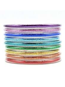 9 Stücke/Set glitzernde Jelly Armreifen für Frauen Armband, silbrige rosé-goldene Farben Armreife Armband