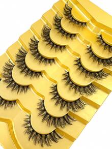 Pestañas postizas efecto wispy 100% hechas a mano, pestañas falsas de aspecto natural, ligero, pestañas postizas de larga duración, pestañas postizas con apariencia natural, paquete de 7 pares - Negro - Ver 3